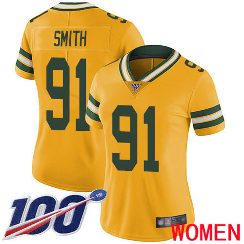 Green Bay Packers Limited Gold Women #91 Smith Preston Jersey Nike NFL 100th Season Rush Vapor Untouchable->green bay packers->NFL Jersey